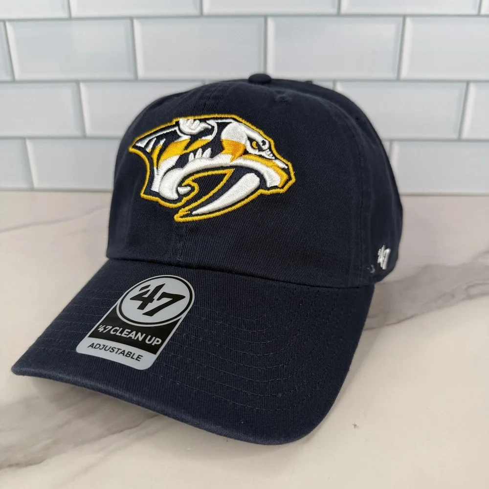 Nashville Predators Hat Cap Strap Back Mens One Size Navy NHL Hockey 47 Clean Up